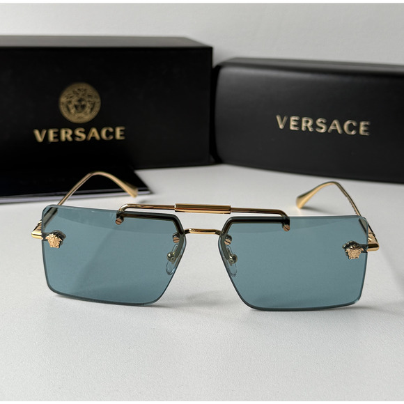 NEW Versace VE2245 Gold Blue Medusa Aviator Sunglasses - Picture 5 of 6